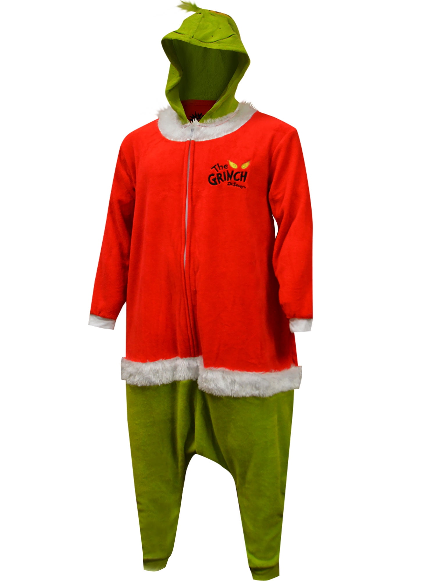MJC Mens Dr Seuss Santa Claus Grinch Kigarumi Plush One Piece Pajama (Large)