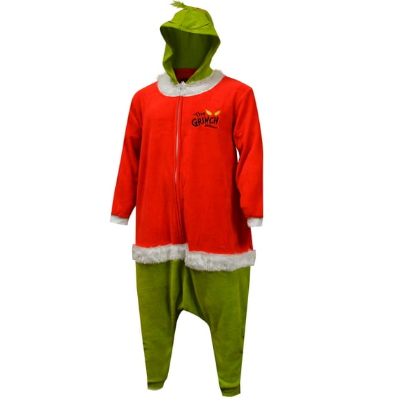 MJC Mens Dr Seuss Santa Claus Grinch Kigarumi Plush One Piece Pajama (Large)