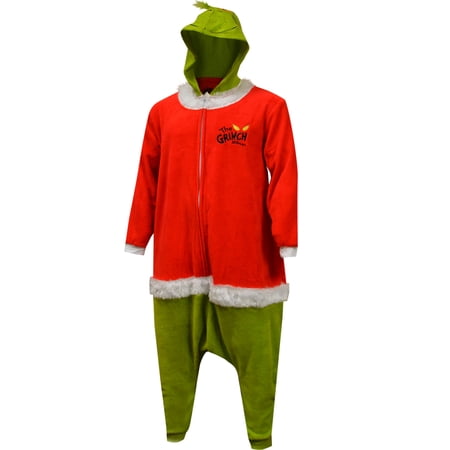MJC Mens Dr Seuss Santa Claus Grinch Kigarumi Plush One Piece Pajama (Small)