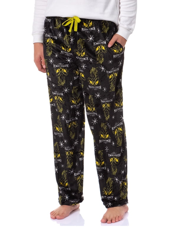 Dr Seuss How The Grinch Stole Christmas Mister Grinch Grumpy Eyes Holiday Soft Warm Plush Fleece Men's Pajama Pants
