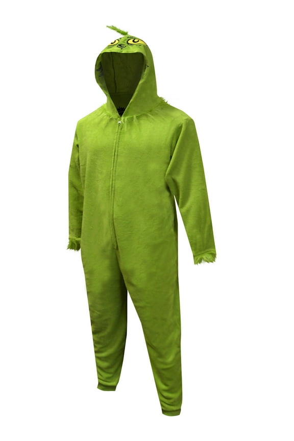 MJC Mens Dr Seuss The Grinch Fuzzy Plush Onesie Pajama (Large)