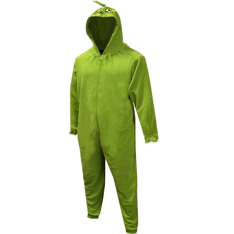 MJC Mens Dr Seuss The Grinch Fuzzy Plush Onesie Pajama