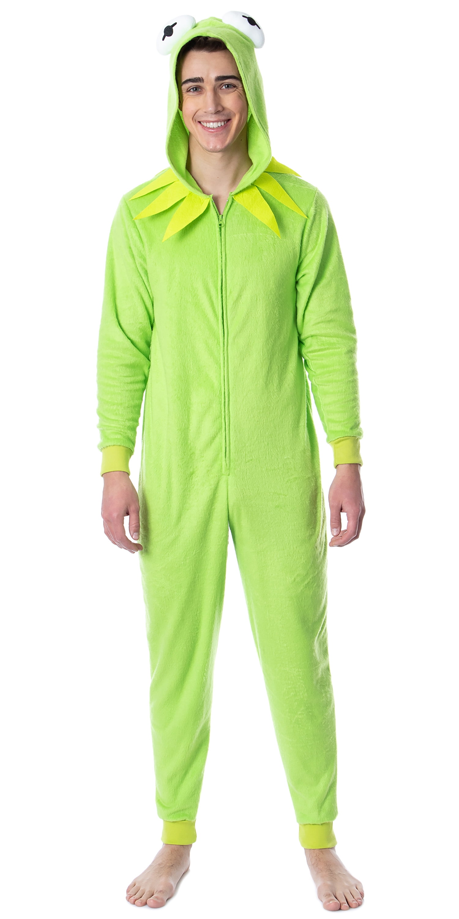 MJC Mens Muppets Kermit Hooded Fuzzy Onesie Union Suit Pajama (Medium