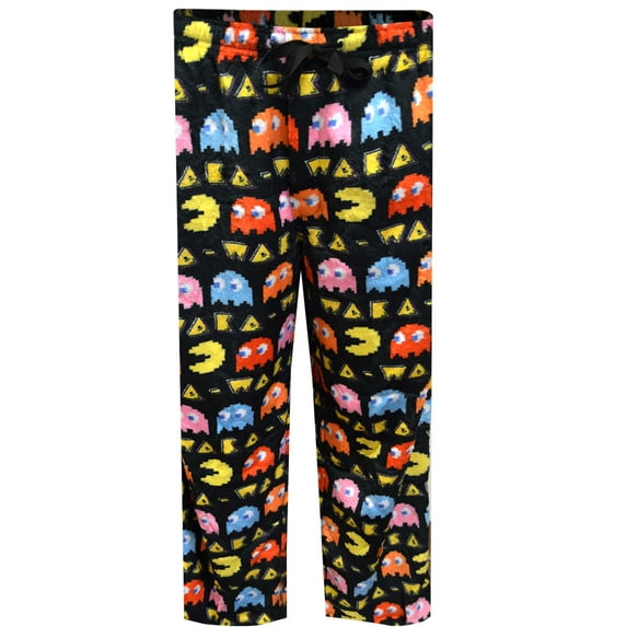 MJC Mens Pacman Waka Waka Chasing Ghosts Black Plush Lounge Pants (X-Large)