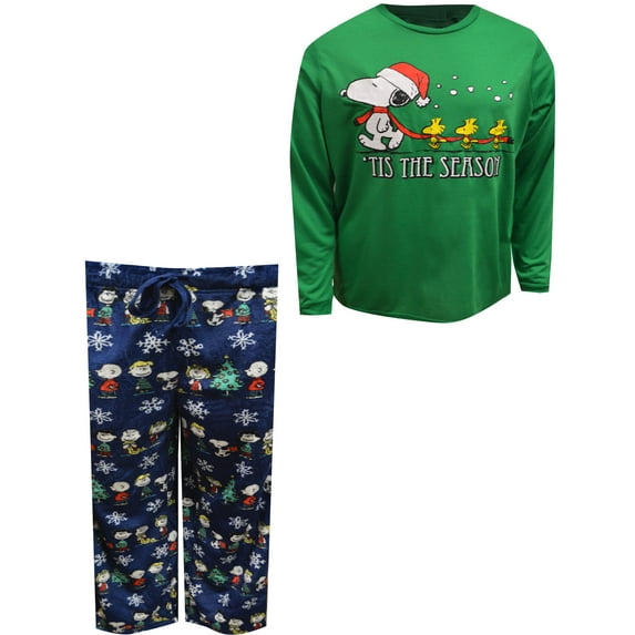 MJC Mens Peanuts Snoopy and Woodstock Tis the Season Guys Pajama Set