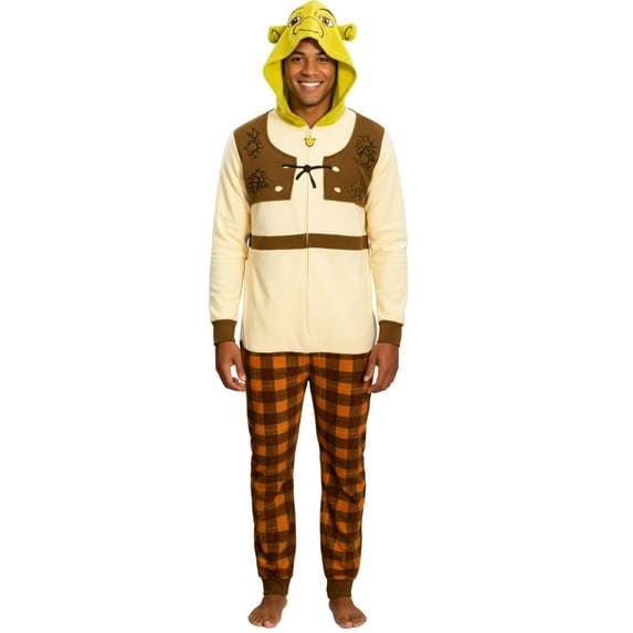 MJC Shrek Fleece Zip Up Jumpsuit Adult Halloween Costume Cosplay One Piece Union Suit Officially Licensed