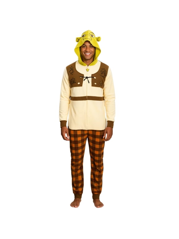 Shrek Fleece Zip Up Jumpsuit Adult Halloween Costume Cosplay One Piece Union Suit Officially Licensed