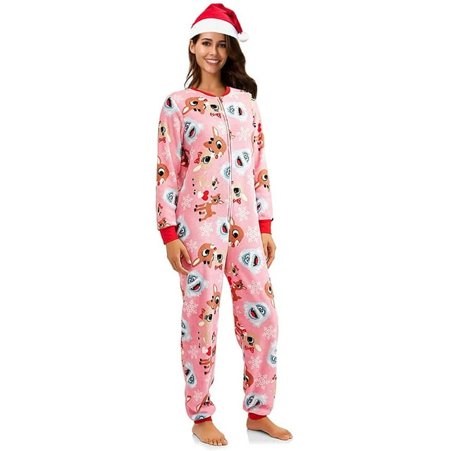 MJC Women's Christmas Pajama Set Rudolph The Red Nose Reindeer Pink