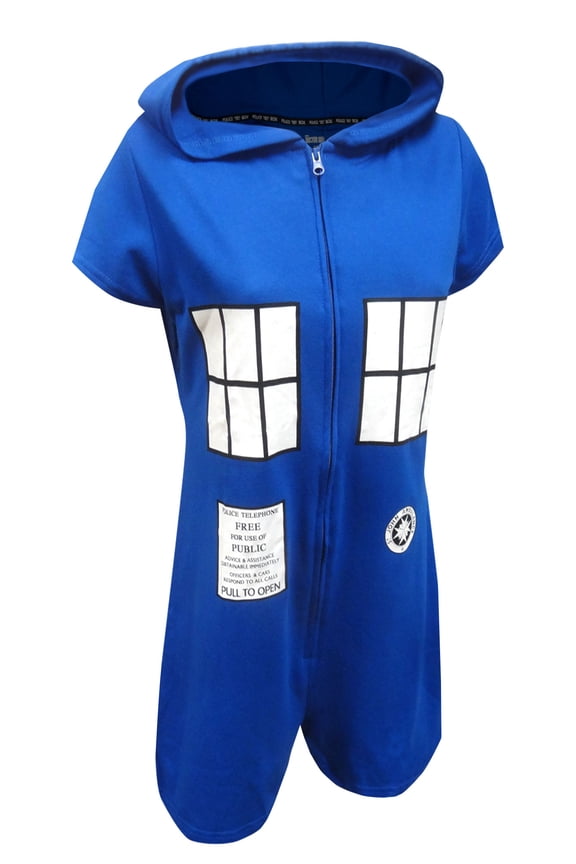 Womens BBC Dr Who Tardis One Piece Romper with Hood (Medium)