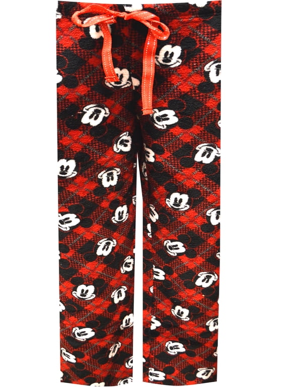 Womens Disney Mickey Mouse Red Argyle Silky Fleece Lounge Pants (Small)