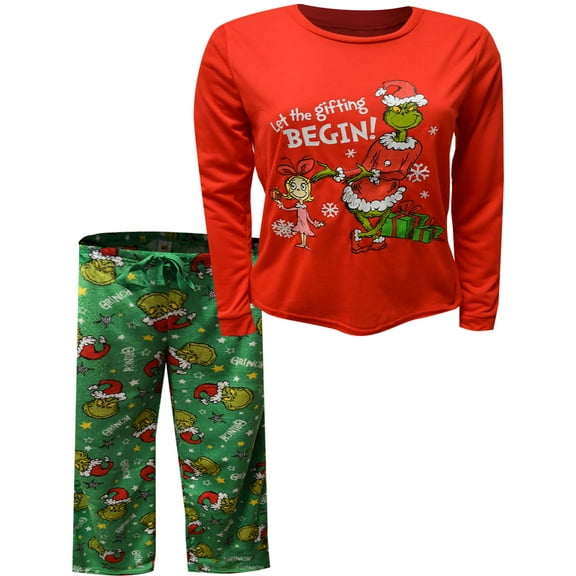 MJC Womens Dr. Seuss Grinch Let The Gifting Begin Ladies Plus Size Pajama (2X)