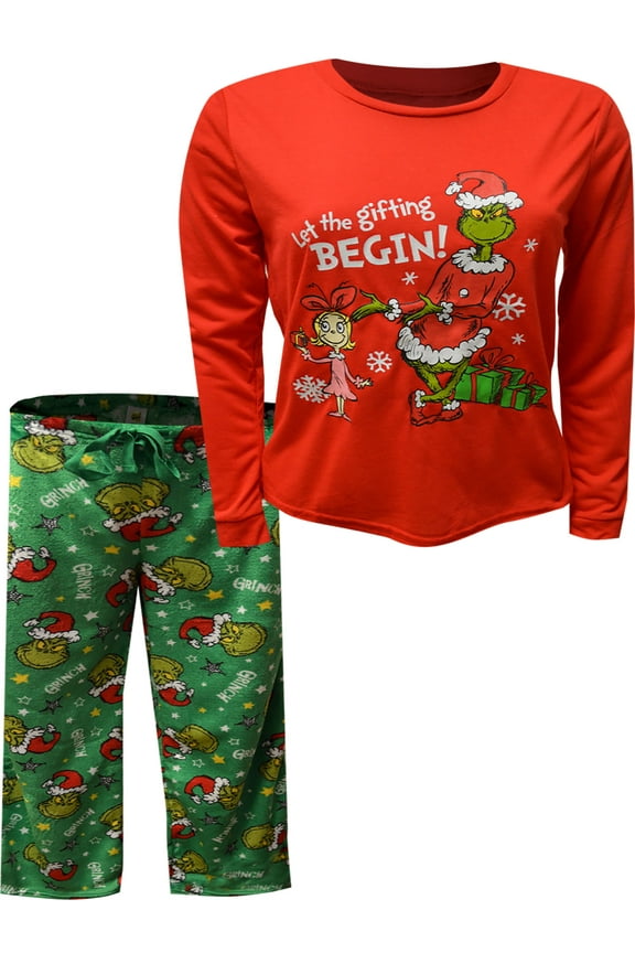 Womens Dr. Seuss Grinch Let The Gifting Begin Ladies Plus Size Pajama (2X)