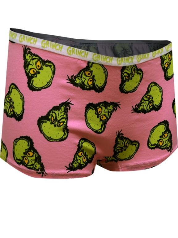 Womens Dr. Seuss Grinning Grinch Pink Boyshort Panty (Medium)