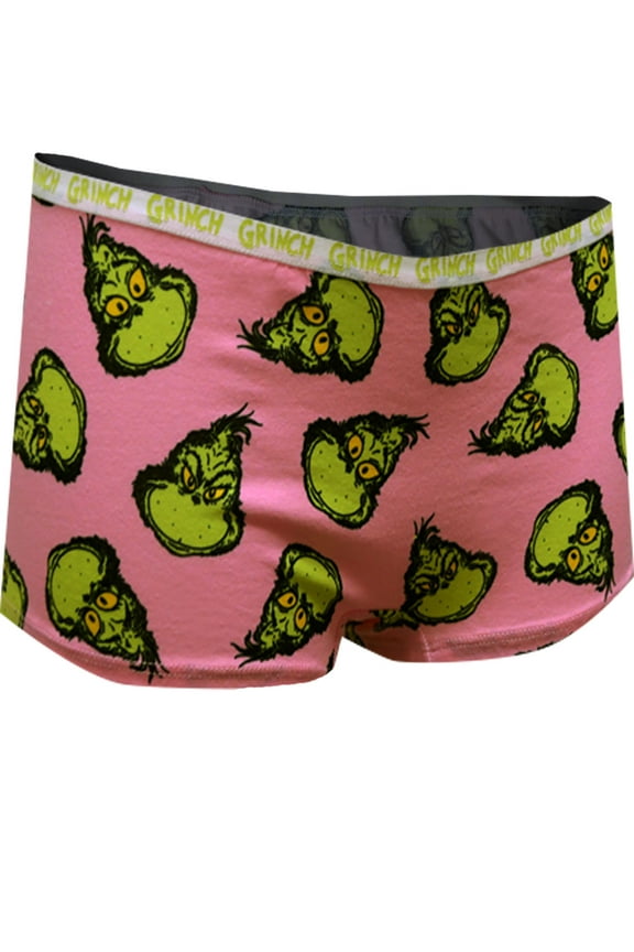 Womens Dr. Seuss Grinning Grinch Pink Boyshort Panty (Small)