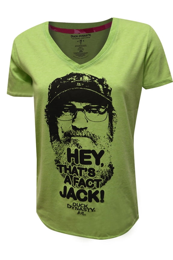 MJC Womens Duck Dynasty Hey, That's A Fact Jack Bright Green Tee Shirt (Large)