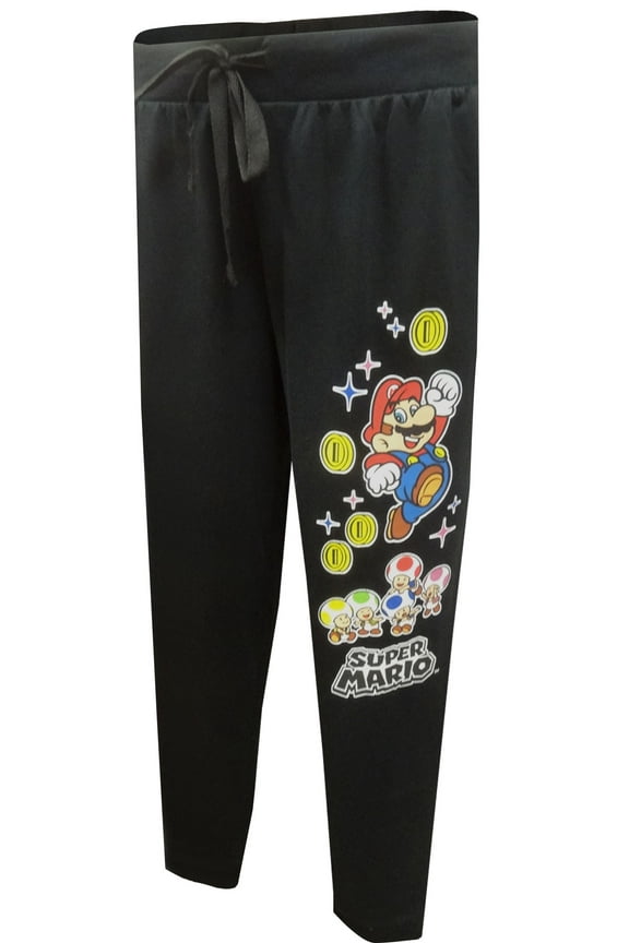 Womens Nintendo Super Mario Black Jogger Lounge Pants (Medium)