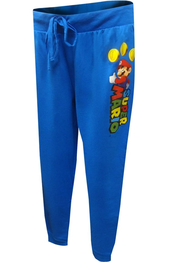 Womens Nintendo Super Mario Royal Blue Jogger Lounge Pants (Large)
