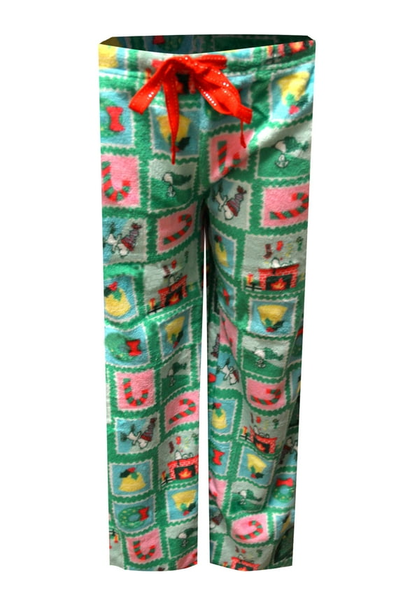 Womens Peanuts Snoopy Christmas Stamps Plush Lounge Pant (Small)