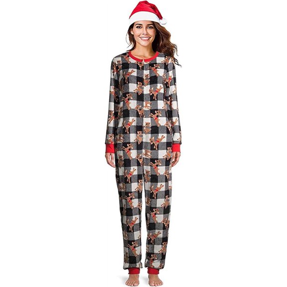 MJC Womens Rudolph Shine Bright Union Suit With Santa Hat, S