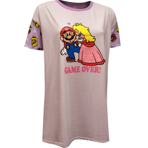 MJC Womens Super Mario Game Over Mario and Princess Peach Nightshirt (Large)