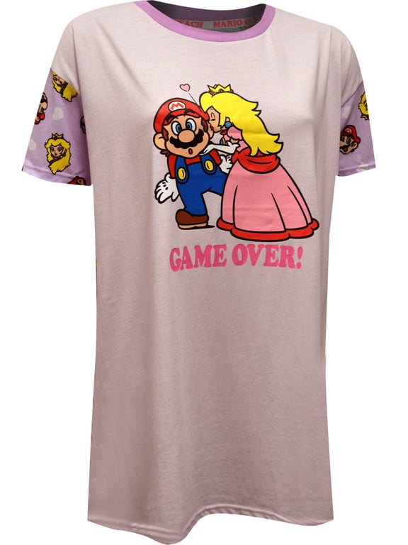 Womens Super Mario Game Over Mario and Princess Peach Nightshirt (Large)