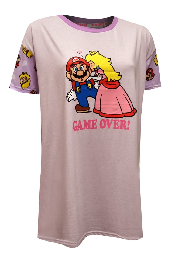 Womens Super Mario Game Over Mario and Princess Peach Nightshirt (Large)