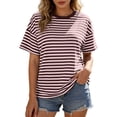 thumbnail image 1 of MJDVSOL Women's T-Shirt Casual Short Sleeve Striped Tee Shirts Comfortable Basic Crew Neck Tops Everyday Wear Fashion Resort Tees, 1 of 5