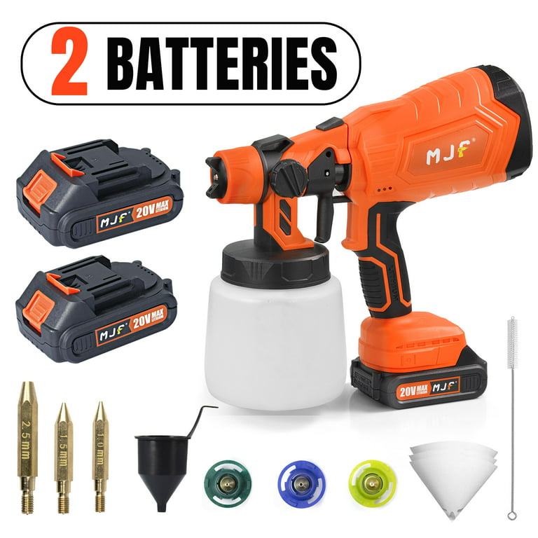 MJF Cordless Paint Sprayer, with 2 * 20V 2.0Ah Batteries, Includes 4 Copper  Nozzles & 3 Patterns, 1000ml Container, HVLP Paint Sprayer for Home