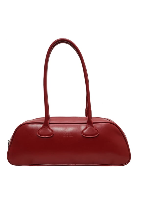 Women Fashion Shoulder Bag Large Capacity PU Leather Retro Commuting Bag Solid Color Stylish Cylinder Bag Single Shoulder Bag (Red)