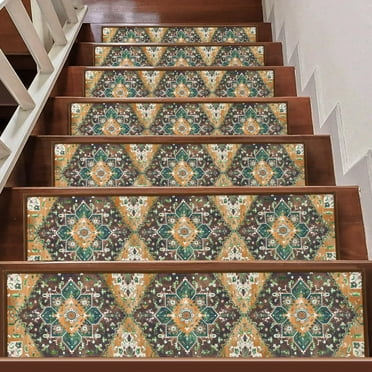 MJIAexp 15 Pack 8"x30" Stair Treads, Non Slip Stair Runners for Wooden Steps Indoor Reusable Adhesive Stairway Carpet Staircase Step Treads Edging Stair Rugs Runner for Kids and Pets Green