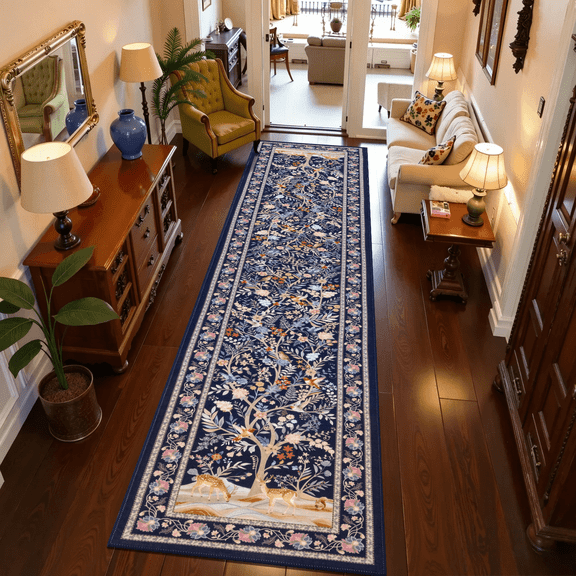 MJIAexp 2'x10' Boho Floral Runner Rug,Non Slip Washable Floral Hallway Runner Rug with Rubber Backing, Low Pile Faux Wool Carpet for Kitchen, Laundry, Bedroom, Entrance