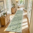 thumbnail image 1 of MJIAexp 2'x10' Boho Runner Rug,Non Slip Washable Floral Hallway Runner Rug with Rubber Backing, Low Pile Faux Wool Distressed Carpet for Kitchen, Laundry, Bedroom, Entrance,Green, 1 of 8