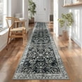 thumbnail image 1 of MJIAexp 2'x12' Boho Runner Rug,Non Slip Washable Floral Hallway Runner Rug with Rubber Backing, Low Pile Faux Wool Distressed Carpet for Kitchen, Laundry, Bedroom, Entrance,Black, 1 of 9