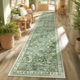 thumbnail image 1 of MJIAexp 2'x12' Boho Runner Rug,Non Slip Washable Floral Hallway Runner Rug with Rubber Backing, Low Pile Faux Wool Distressed Carpet for Kitchen, Laundry, Bedroom, Entrance,Green, 1 of 10