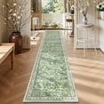thumbnail image 1 of MJIAexp 2'x12' Boho Runner Rug,Non Slip Washable Floral Hallway Runner Rug with Rubber Backing, Low Pile Faux Wool Distressed Carpet for Kitchen, Laundry, Bedroom, Entrance,Green, 1 of 8