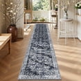thumbnail image 1 of MJIAexp 2'x12' Boho Runner Rug,Non Slip Washable Floral Hallway Runner Rug with Rubber Backing, Low Pile Faux Wool Distressed Carpet for Kitchen, Laundry, Bedroom, Entrance,Black, 1 of 8