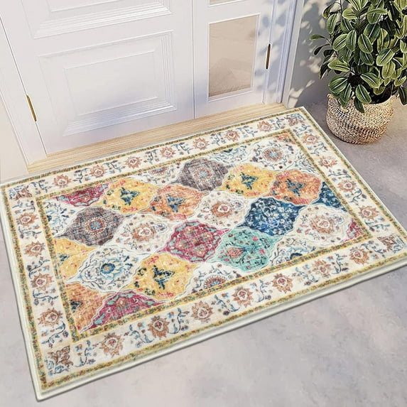 MJIAexp 2'x3' Moroccan Bedroom Rug Washable Vintage Boho Area Rug Non-Slip Accent Throw Rug Stain Resistant Floor Carpet for Kitchen Entryway Bathroom Living Room Office Multi-Color