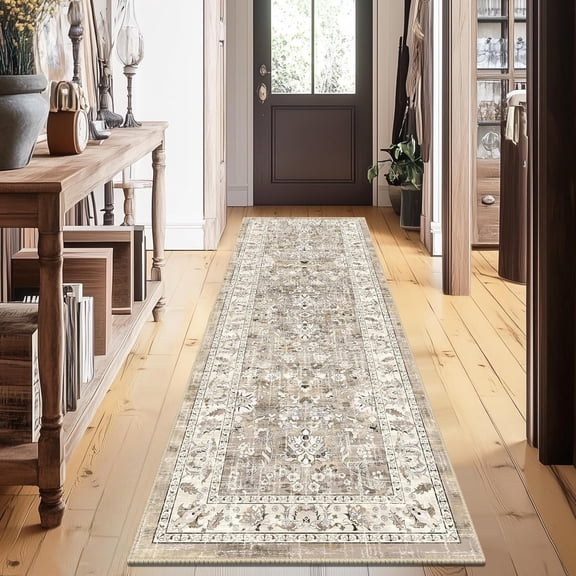 MJIAexp 2'x5' Boho Floral Kitchen Runner Rug Machine Washable Runner Rug Non-Slip Rubber back Hallway Runner Laundry Rug Throw Carpet for Living Room Bedroom Dining Room Entryway Kitchen Beige