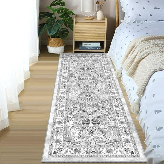 MJIAexp 2'x5' Boho Floral Kitchen Runner Rug Machine Washable Runner Rug Non-Slip Rubberback Hallway Runner Laundry Rug Throw Carpet for Living Room Bedroom Dining Room Entryway Kitchen Gray