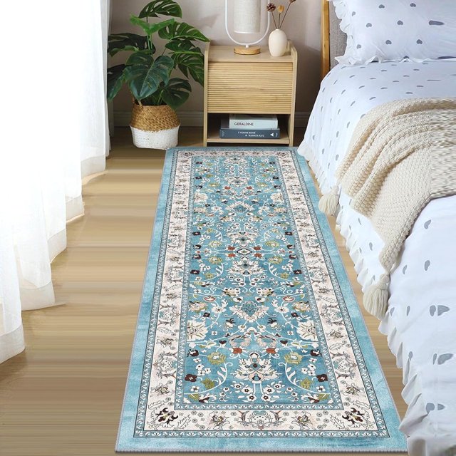 MJIAexp 2'x5' Boho Floral Kitchen Runner Rug Machine Washable Runner Rug Non-Slip Rubberback Hallway Runner Laundry Rug Throw Carpet for Living Room Bedroom Dining Room Entryway Kitchen Blue