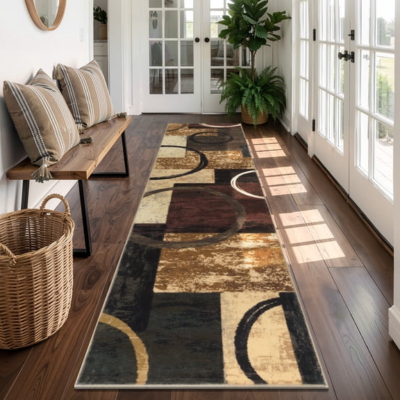 MJIAexp 2'x8' Boho Kitchen Runner Rug Indoor Machine Washable Hallway Runner Rug Non-Slip Entryway Runner Laundry Rug Throw Carpet for Living Room Bedroom Dining Room Hallway Kitchen Red Brown