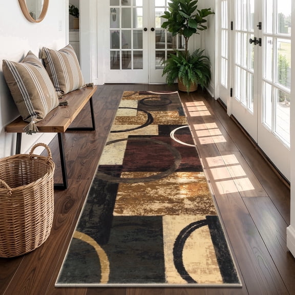 MJIAexp 2'x8' Boho Kitchen Runner Rug Indoor Machine Washable Hallway Runner Rug Non-Slip Entryway Runner Laundry Rug Throw Carpet for Living Room Bedroom Dining Room Hallway Kitchen Red Brown