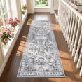thumbnail image 1 of MJIAexp 2'x6' Boho Runner Rug,Non Slip Washable Floral Hallway Runner Rug with Rubber Backing, Low Pile Faux Wool Distressed Carpet for Kitchen, Laundry, Bedroom, Entrance,Grey, 1 of 8