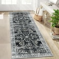 thumbnail image 1 of MJIAexp 2'x6' Boho Runner Rug,Non Slip Washable Floral Hallway Runner Rug with Rubber Backing, Low Pile Faux Wool Distressed Carpet for Kitchen, Laundry, Bedroom, Entrance,Black, 1 of 8