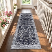 MJIAexp 2'x6' Boho Runner Rug,Non Slip Washable Floral Hallway Runner Rug with Rubber Backing, Low Pile Faux Wool Distressed Carpet for Kitchen, Laundry, Bedroo