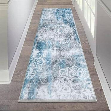 MJIAexp 2'x6' Boho Runner Rug Washable Vintage Distressed Hallway Runner Rug Non Slip Laundry Rug Floor Carpet Runners for Hallway Entryway Laundry Room Kitchen Bathroom Blue