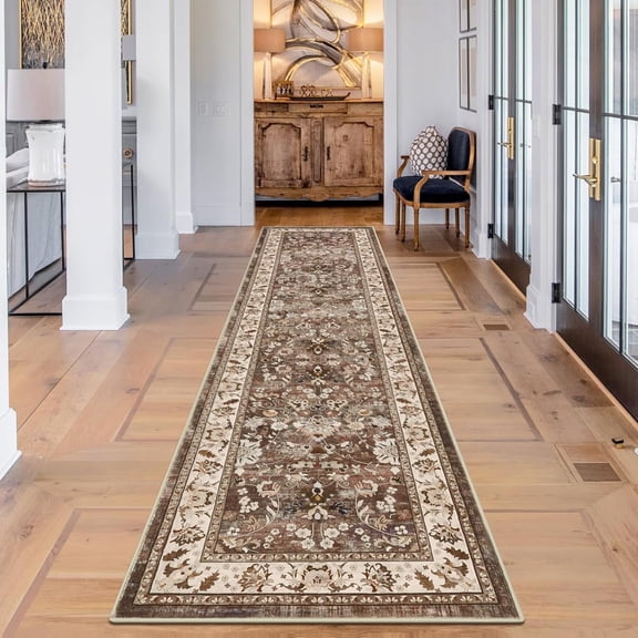 MJIAexp 2'x8' Boho Floral Kitchen Runner Rug Machine Washable Runner Rug Non-Slip Rubberback Hallway Runner Laundry Rug Throw Carpet for Living Room Bedroom Dining Room Entryway Kitchen Dark Brown