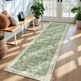 thumbnail image 1 of MJIAexp 2'x8' Boho Runner Rug,Non Slip Washable Floral Hallway Runner Rug with Rubber Backing, Low Pile Faux Wool Distressed Carpet for Kitchen, Laundry, Bedroom, Entrance,Green, 1 of 8