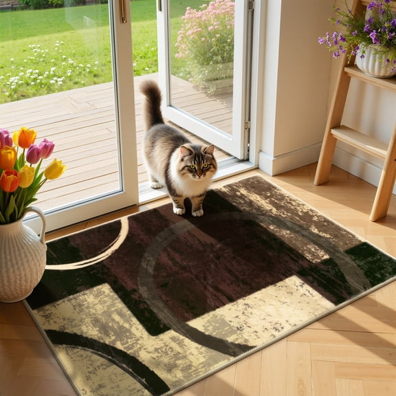 MJIAexp 2x3 Area Rugs for Entryway,Modern Geometric Floor Decor Aesthetic Carpet, Indoor Rugs for Living Room, Dining Room,Office, Machine Washable Rug,Red Brown