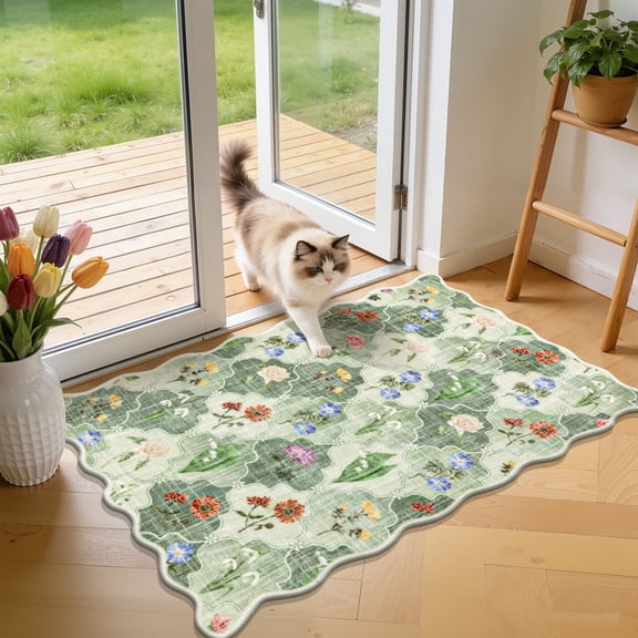 MJIAexp 2x3 Moroccan Floral Rugs for Entryway,Washable Kitchen Rugs Soft Rug, Non Slip Indoor Door Mat Stain Resistant Boho Small Rug Low-Pile Throw Rug for Bathroom Bedroom,Green